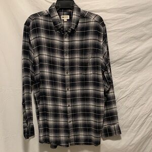 EUC HAGGAR Black & White Plaid medium weight Flannel LS Shirt - Large
